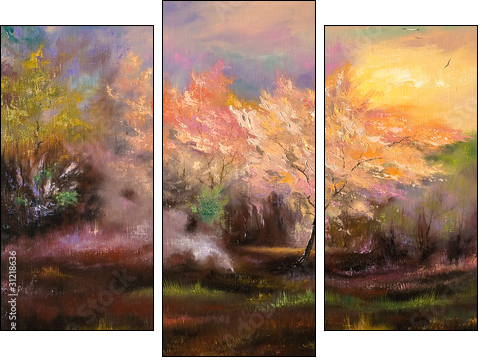 Storm, autumn, cloudy day  - Obraz trzyczęściowy, Tryptyk