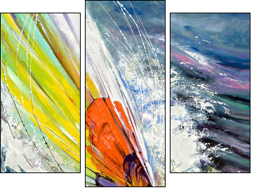 The sailing boat rushing on waves  - Obraz trzyczęściowy, Tryptyk