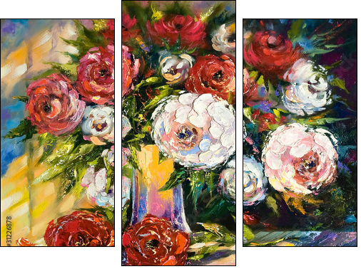 Bouquet of wild flowers in a vase  - Obraz trzyczęściowy, Tryptyk
