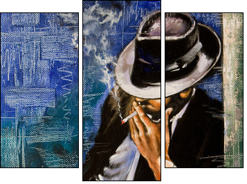 Portrait of the man with a cigarette  - Obraz trzyczęściowy, Tryptyk