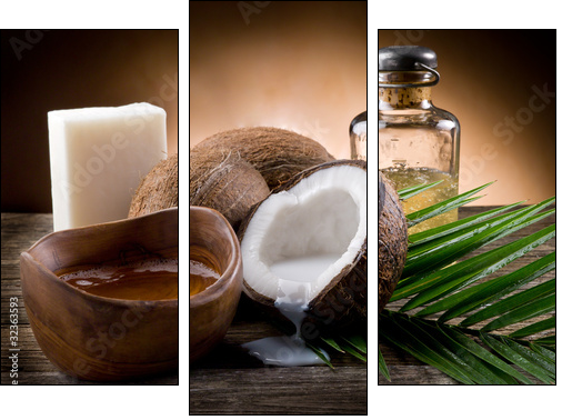natural coconut walnut oil and soap  - Obraz trzyczęściowy, Tryptyk
