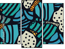 Creative seamless pattern in the style of Picasso. Various hand-drawn geometric shapes in turquoise, gold tones. Grunge texture. Minimalistic vintage design. Crazy art Wallpaper. Vector illustration. - Obraz trzyczęściowy, Tryptyk