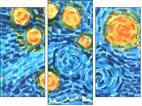 abstract background freehand living materials, colored masks curls, starry night - Obraz trzyczęściowy, Tryptyk