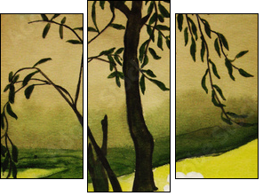Two white birds and tree  - Obraz trzyczęściowy, Tryptyk