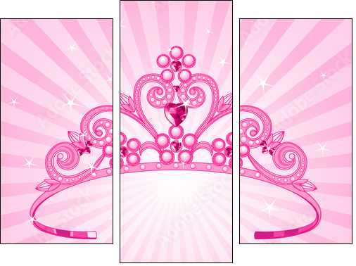 Korona – różowy diadem dla księżniczki - Obraz trzyczęściowy, Tryptyk
