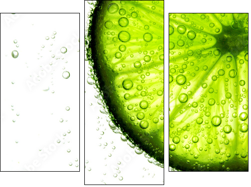 Zielona limonka w szklance wody - Obraz trzyczęściowy, Tryptyk