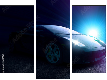 Black Sportscar  - Obraz trzyczęściowy, Tryptyk