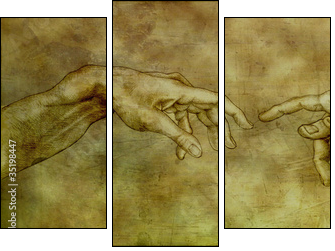 After Michelangelo - Adam and God  - Obraz trzyczęściowy, Tryptyk