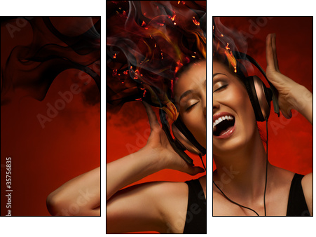 girl with headphones  - Obraz trzyczęściowy, Tryptyk