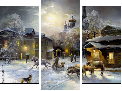 Rural landscape, oil on a canvas  - Obraz trzyczęściowy, Tryptyk