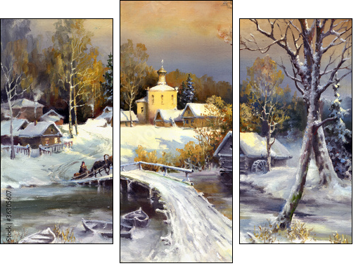Rural landscape, oil on a canvas  - Obraz trzyczęściowy, Tryptyk