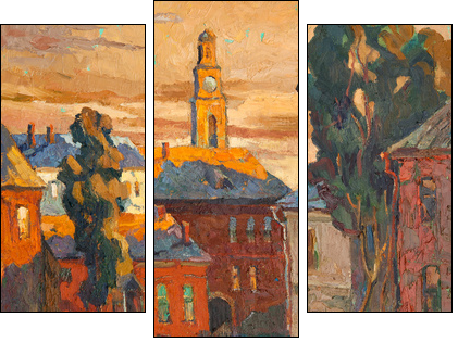 Kind on city, oil on a canvas  - Obraz trzyczęściowy, Tryptyk