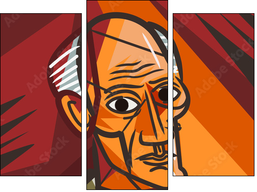 cubist old man face portrait - Obraz trzyczęściowy, Tryptyk
