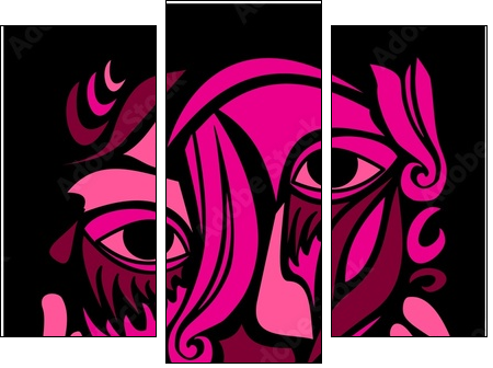 Funky Abstract Art Face - Obraz trzyczęściowy, Tryptyk