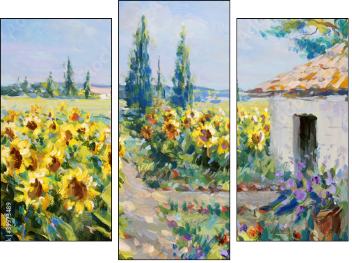 sommer landschaft malerei  - Obraz trzyczęściowy, Tryptyk