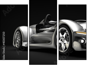Sports car road-star isolated on black 3d render  - Obraz trzyczęściowy, Tryptyk