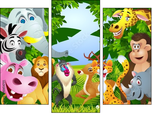 Animal cartoon  - Obraz trzyczęściowy, Tryptyk