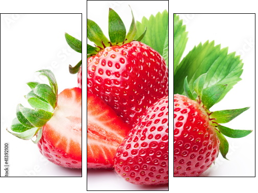 Strawberries with leaves.  - Obraz trzyczęściowy, Tryptyk
