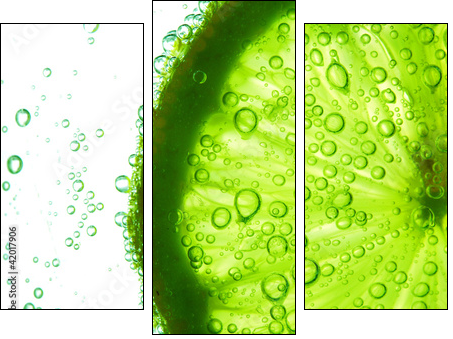 Limonka w kroplach wody - Obraz trzyczęściowy, Tryptyk