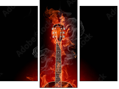 Burning guitar  - Obraz trzyczęściowy, Tryptyk
