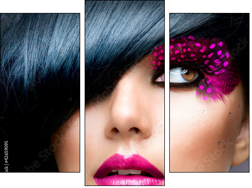 Fashion Brunette Model Portrait. Hairstyle  - Obraz trzyczęściowy, Tryptyk