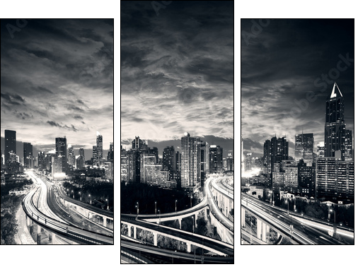 Shanghai City at sunset with light trails  - Obraz trzyczęściowy, Tryptyk