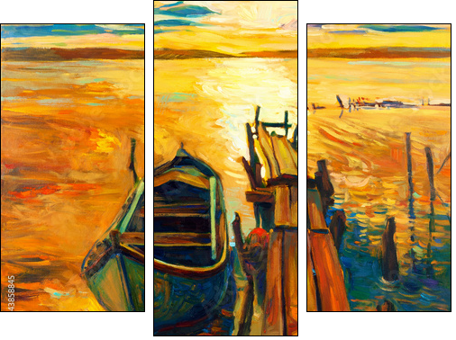 Boat and pier  - Obraz trzyczęściowy, Tryptyk