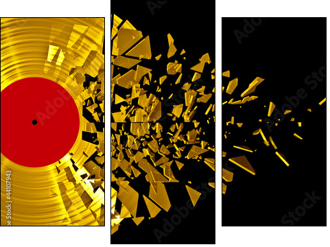 Vinyl shatter gold  - Obraz trzyczęściowy, Tryptyk