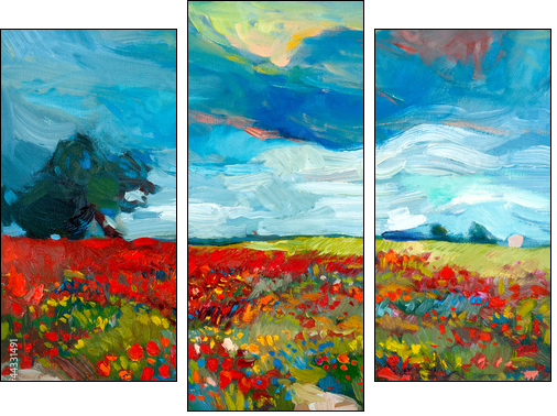 Flower fields  - Obraz trzyczęściowy, Tryptyk