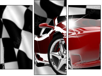 Red car on a checkered flag  - Obraz trzyczęściowy, Tryptyk