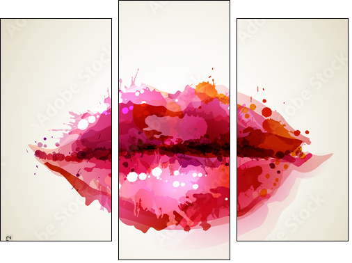 Krwistoczerwone usta  - Obraz trzyczęściowy, Tryptyk