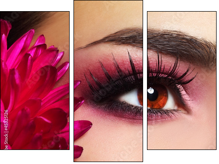 Beautiful Eye Makeup with Aster Flower  - Obraz trzyczęściowy, Tryptyk