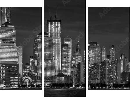 Manhattan de nuit, noir et blanc  - Obraz trzyczęściowy, Tryptyk