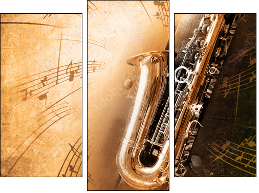 Old Saxophone with dirty background  - Obraz trzyczęściowy, Tryptyk