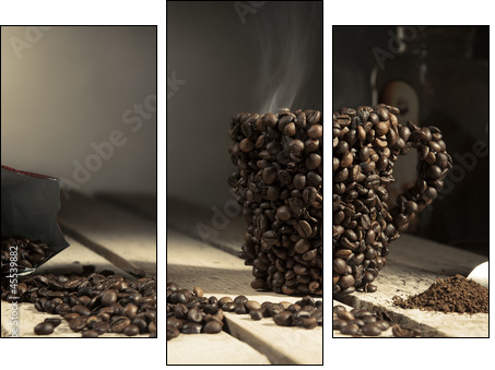 Kawowy kubek mlecznej kawy - Obraz trzyczęściowy, Tryptyk
