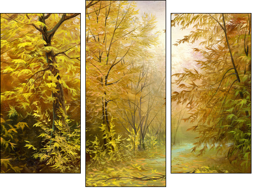 beautiful autumn landscape, canvas, oil  - Obraz trzyczęściowy, Tryptyk