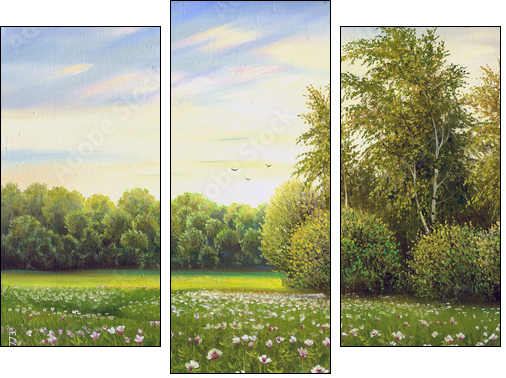 beautiful summer landscape, canvas, oil  - Obraz trzyczęściowy, Tryptyk