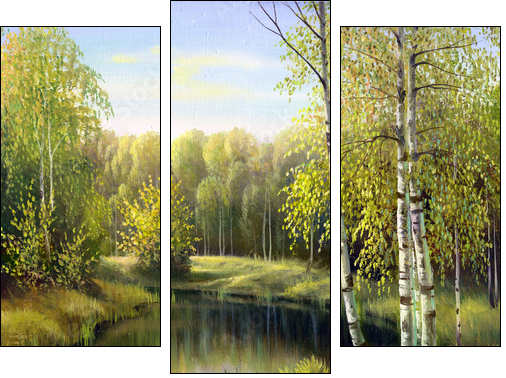 autumn landscape, canvas, oil  - Obraz trzyczęściowy, Tryptyk