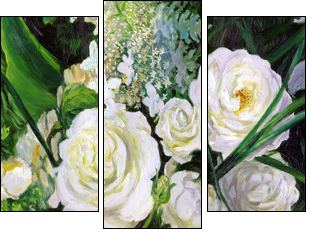 bouquet of white roses, canvas, oil  - Obraz trzyczęściowy, Tryptyk