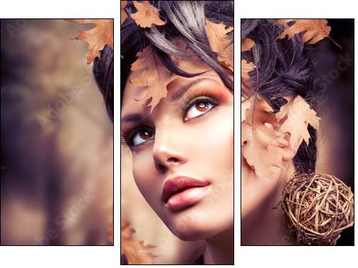 Autumn Woman Fashion Portrait. Fall  - Obraz trzyczęściowy, Tryptyk