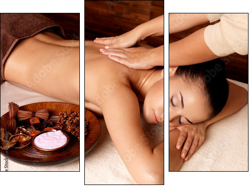 Woman having massage in the spa salon  - Obraz trzyczęściowy, Tryptyk