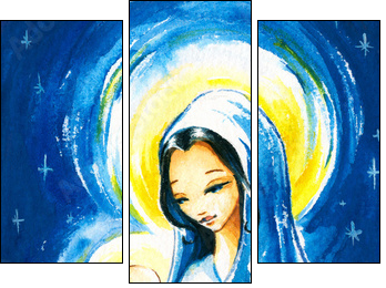 Nativity sceneMary with the young Jesus in her arms.Watercolors.  - Obraz trzyczęściowy, Tryptyk