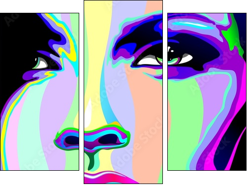 Girl's Portrait Psychedelic Rainbow-Viso Ragazza Psychedelico  - Obraz trzyczęściowy, Tryptyk