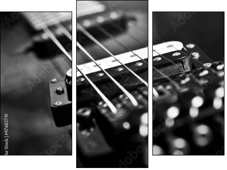 Strings electric guitar closeup in black tones  - Obraz trzyczęściowy, Tryptyk