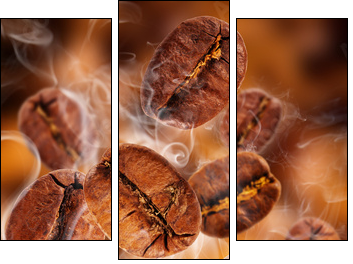 Płonące ziarna świeżej kawy  - Obraz trzyczęściowy, Tryptyk