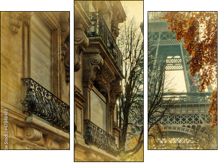 nostalgisches Bild Pariser StadthÃ¤user und Eiffelturm  - Obraz trzyczęściowy, Tryptyk
