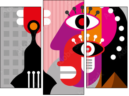 Woman playing guitar - vector illustration - Obraz trzyczęściowy, Tryptyk