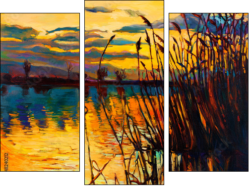 Lake on sunset  - Obraz trzyczęściowy, Tryptyk