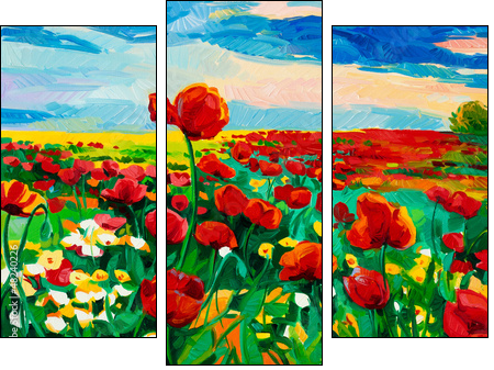 Poppy fields  - Obraz trzyczęściowy, Tryptyk