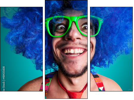 Funny guy naked with blue wig and red tie  - Obraz trzyczęściowy, Tryptyk